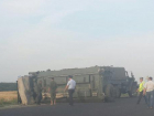 На трассе под Таганрогом перевернулся военный КамАЗ