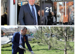 Покатались на трамвае и высадили деревья: губернатор и зампред Совфеда снова наведались в Таганрог