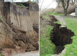 Видео обрушения побережья Таганрогского залива