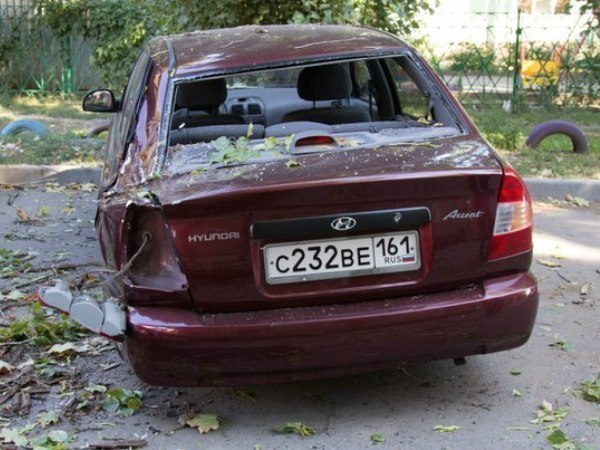 Дерево в Таганроге упало и разбило сразу две машины