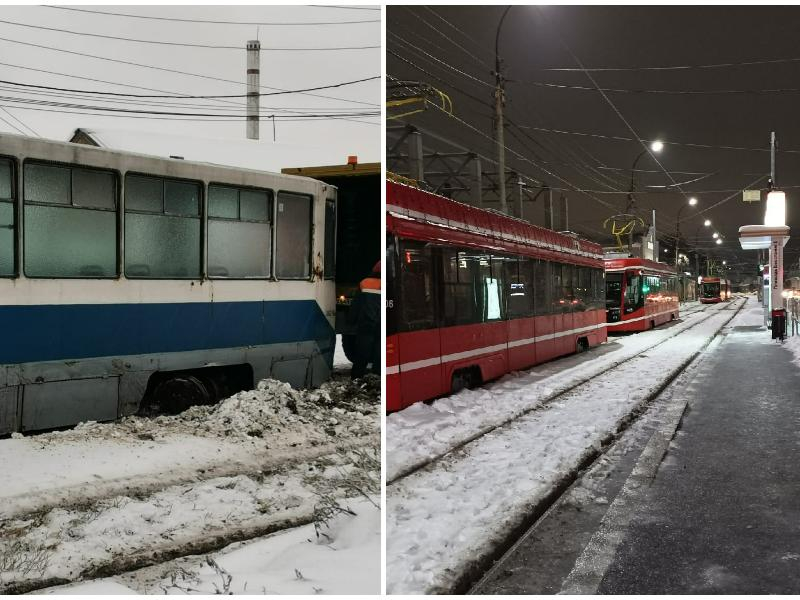 В Таганроге старый трамвай сошёл с рельсов, а новые встали в пробку