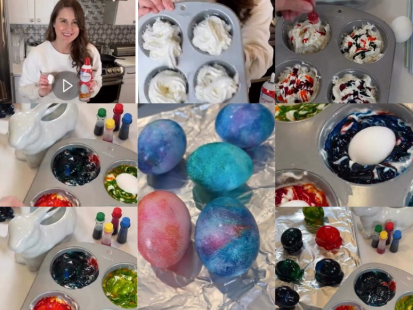 Эффект мрамора: как покрасить яйца с помощью взбитых сливок